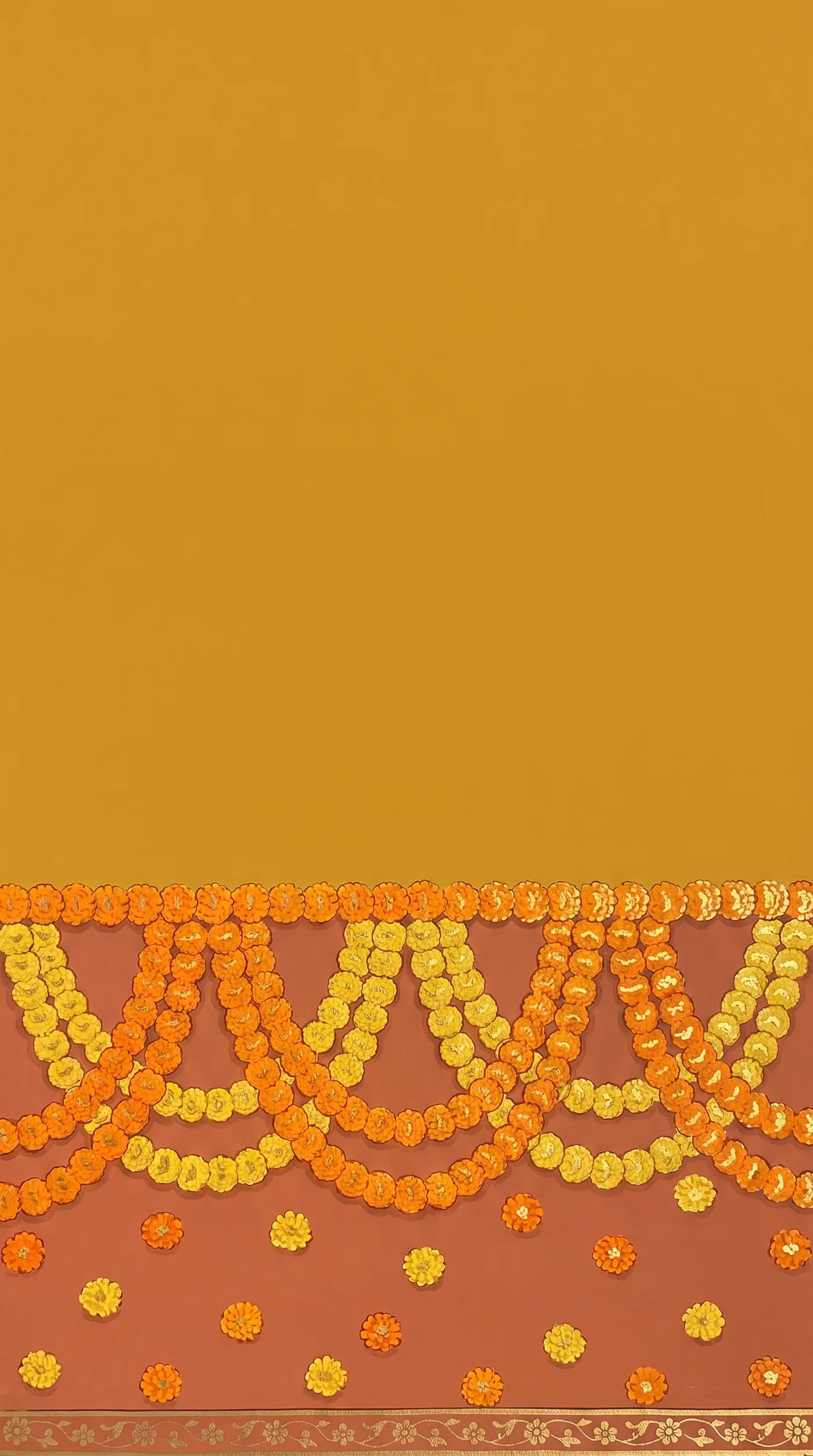 Marigold garlands on a saffron ground, pichwai