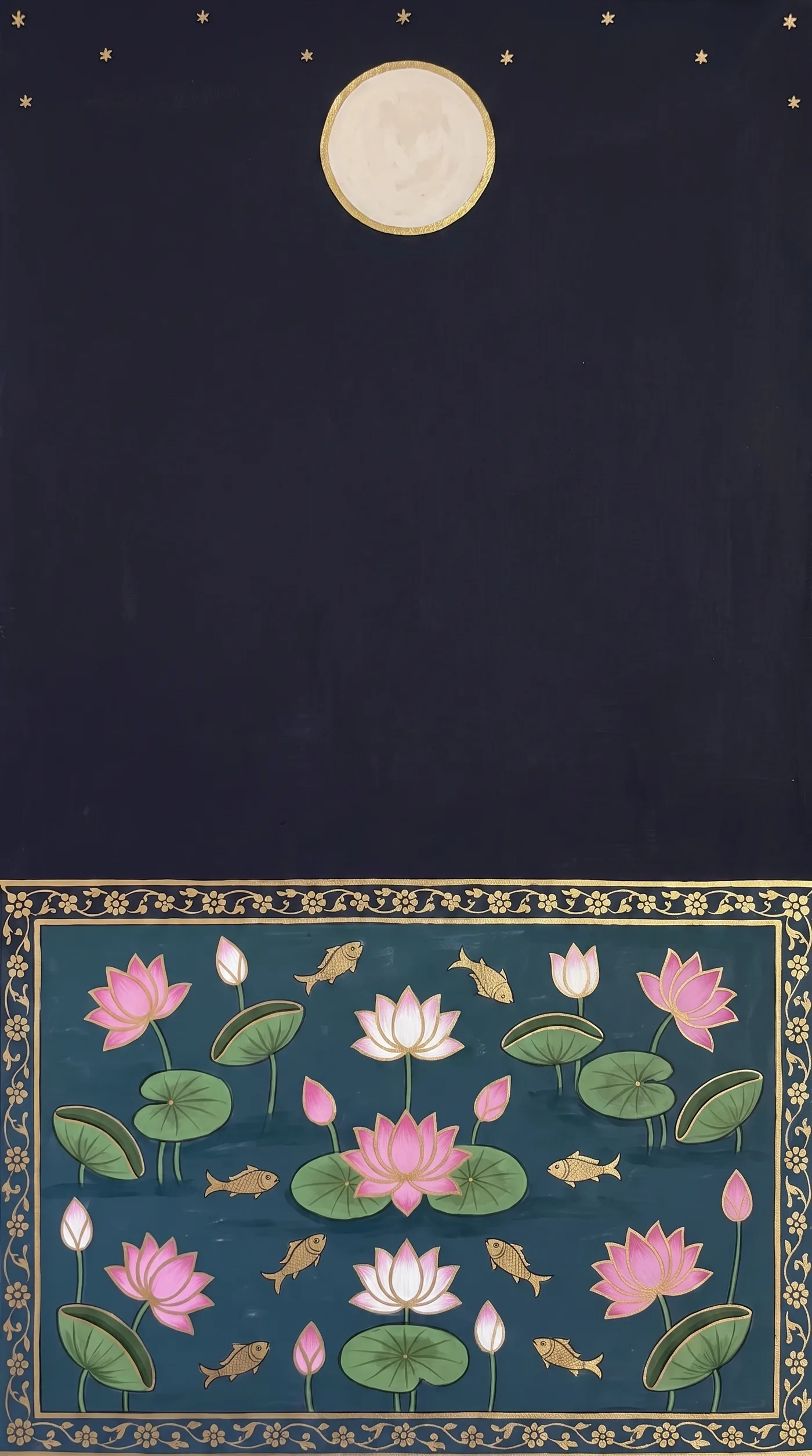 Full moon over a night lotus pond, pichwai