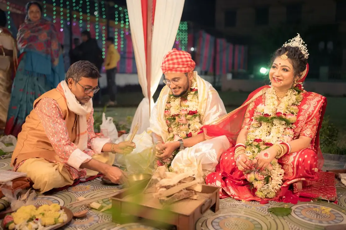Sacred fire glowing at the mandapam during the wedding rites