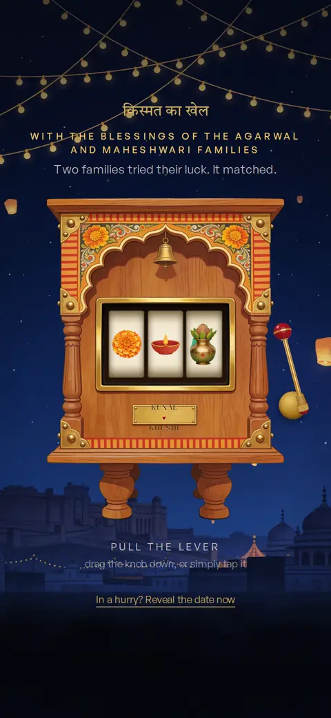 Jackpot template preview on a phone: Pull the lever. Two families tried their luck, and it matched.